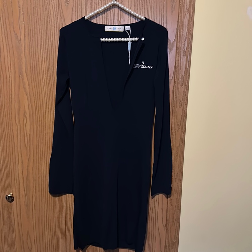 Navy blue classic low v-neck bell sleeves design
